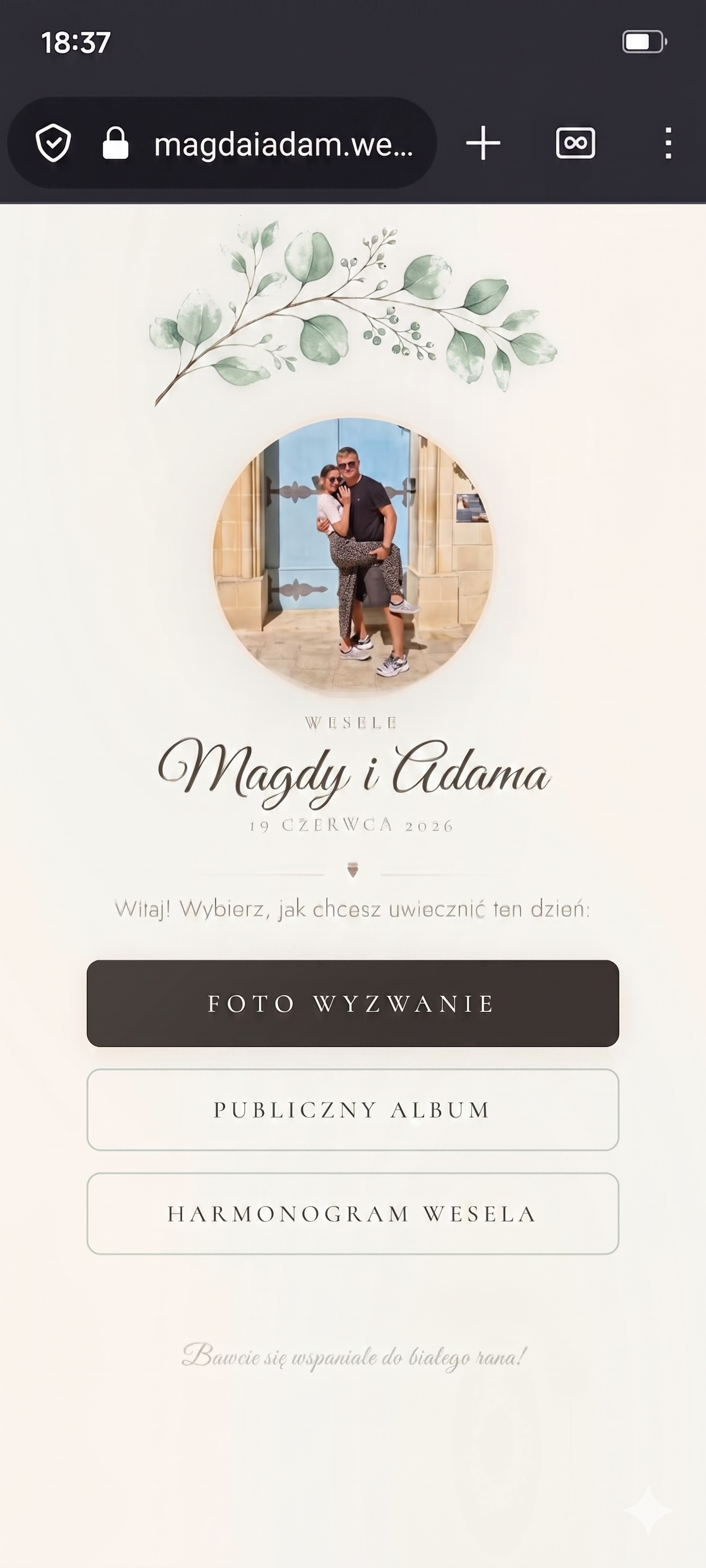 Ekran powitalny aplikacji weselne.photo